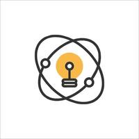 An icon of an atom with a light bulb vector