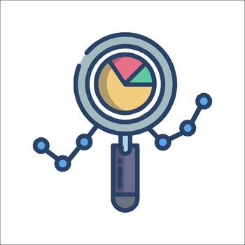 Magnifying glass icon with a pie chart vector