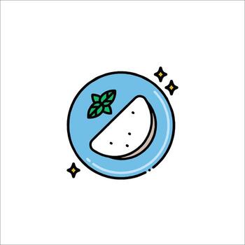 A slice of cheese on a plate with a leaf on it vector