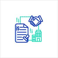 A handshake icon with a document and a building vector