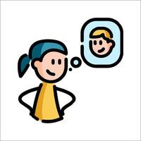 A cartoon woman is talking to a man in a mirror vector
