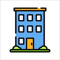 A building icon with a yellow door and windows vector
