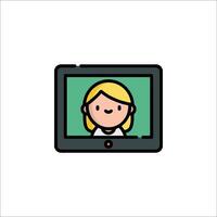 A woman is on a computer screen with a green background vector