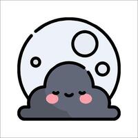 A cartoon cloud with a moon in the background vector