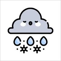 A cartoon cloud with rain drops and snowflakes vector