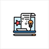 A computer with a light bulb and a pen vector