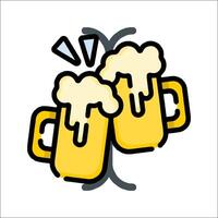 Two beer mugs are on a pole with a sign that says beer vector