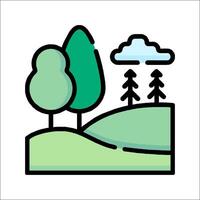 A green landscape with trees and clouds vector