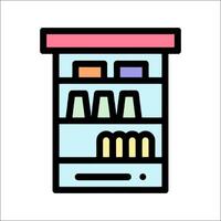 A refrigerator with food in it is shown in a line vector