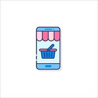 A smartphone with a shopping basket icon vector