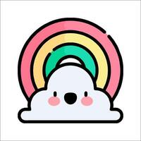 A cartoon cloud with a rainbow in the background vector