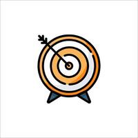 An orange and black dartboard with an arrow in the center vector