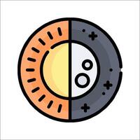 A flat icon of a wheel with a sun and moon vector
