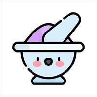 A cartoon character in a bowl with a spoon vector