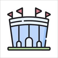 A cartoon building with flags on top vector