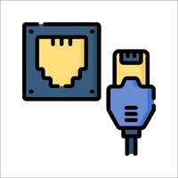 A computer cable connected to a power outlet vector