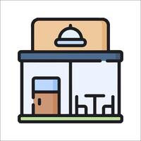 A restaurant icon with a table and chairs vector