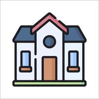 A house icon with a red roof and a white front door vector