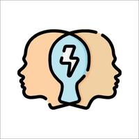 Two heads with a light bulb and a lightning bolt vector
