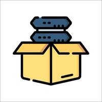 A box with a computer inside it on a white background vector
