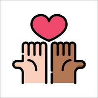 Two hands reaching up to a heart icon vector