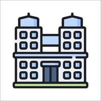 A building icon with a clock on top vector
