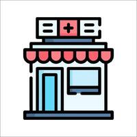 A store front with a red cross on it vector