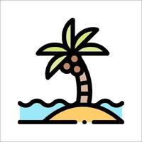 A palm tree on an island with waves and water vector