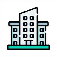 A building icon with a green and blue color vector