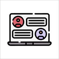 A laptop with a chat box icon on it vector