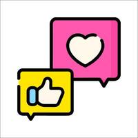 Two speech bubbles with a heart and thumbs up vector