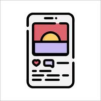 A smartphone with a photo of a sunset on it vector