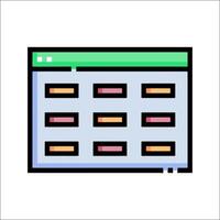 A flat icon of a computer screen with a number of different colored squares vector