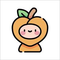 An apple with a cute face and a green leaf vector