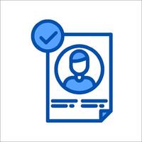 A blue line icon of a person with a check mark vector