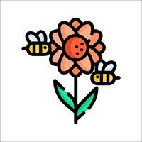 A cartoon flower with two bees on it vector