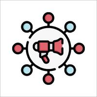 A red and black megaphone icon with circles around it vector