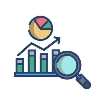 A magnifying glass and bar graph on a white background vector