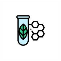 A green leaf in a test tube with a hexagon vector