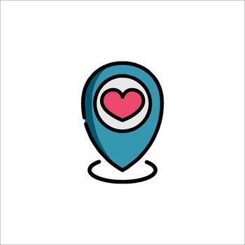 un mapa puntero con un corazón icono vector