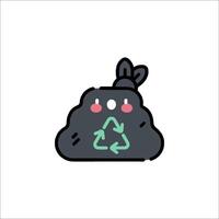 A black and white cartoon garbage bag with a recycling symbol vector