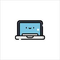 A laptop icon with a smiley face vector