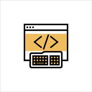A computer and keyboard icon with a code symbol vector