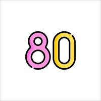 The number 80 is shown in a colorful, flat style vector