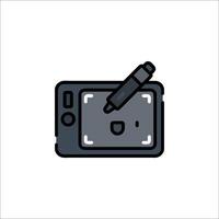 A tablet with a pen on it, and a camera icon vector