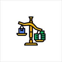 A balance scale with money and a box on it vector
