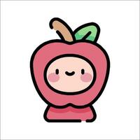 An apple with a cute face and a green leaf vector
