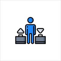 A man with a suitcase and a box icon vector