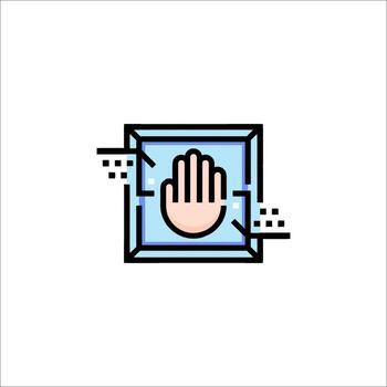 A hand is touching a window with a stop sign vector
