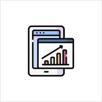 A smartphone with a graph on it and a bar chart vector